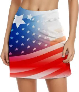 4th of July Skort Patriotic Skirts for Women merican Flag Tennis Skorts with High Waisted Flowy Summer Sport Skorts