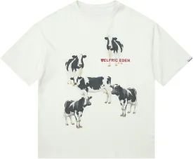 Aelfric Eden Dairy Cow Print Tee Vintage Oversize Shirts Summer Unisex Casual Harajuku Top Tshirt