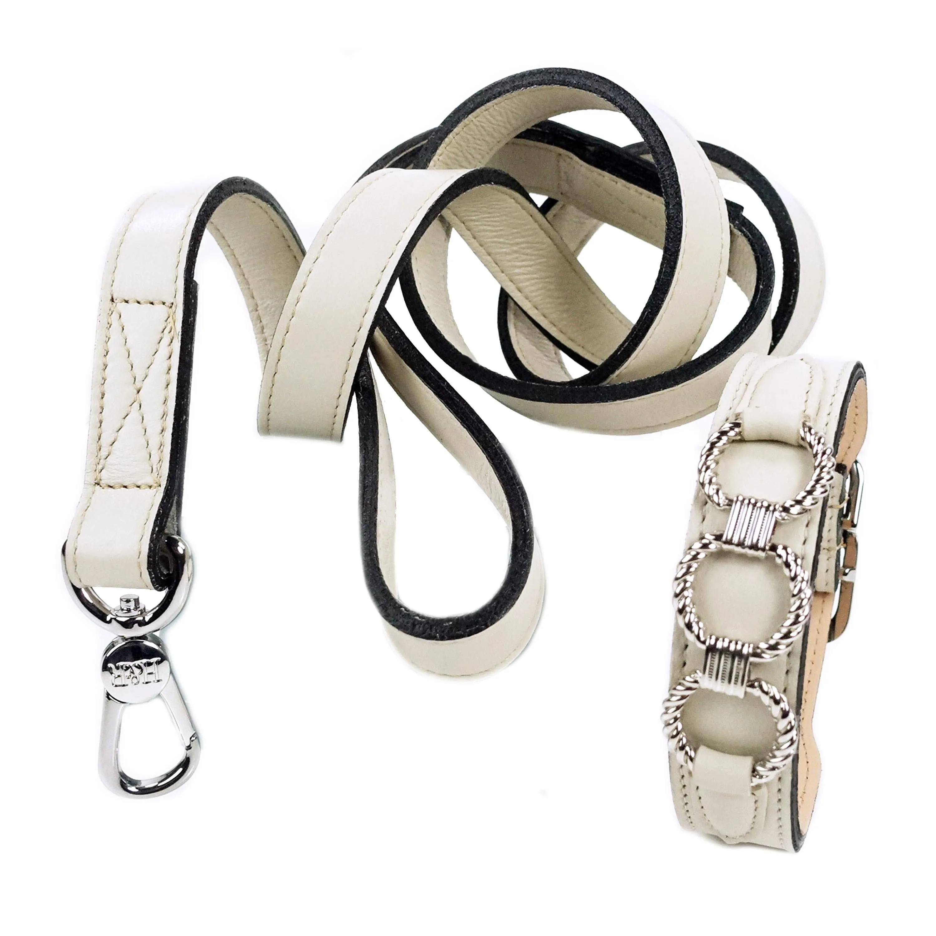 Athena Dog Leash in Eggshell & Nickel
