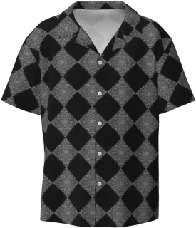 BREAUX Black White Glitter Print Men's Fashionable Cuban Collar Shirts for Tropical Parties and Casual Occasions