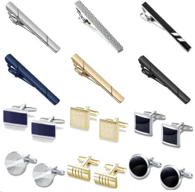 CASDAN Men's Cufflinks and Tie Clips Set for Men Classic Tie Bar Clip Necktie Clip Tuxedo Shirt Cuff Links Set for Wedding Business and Daily