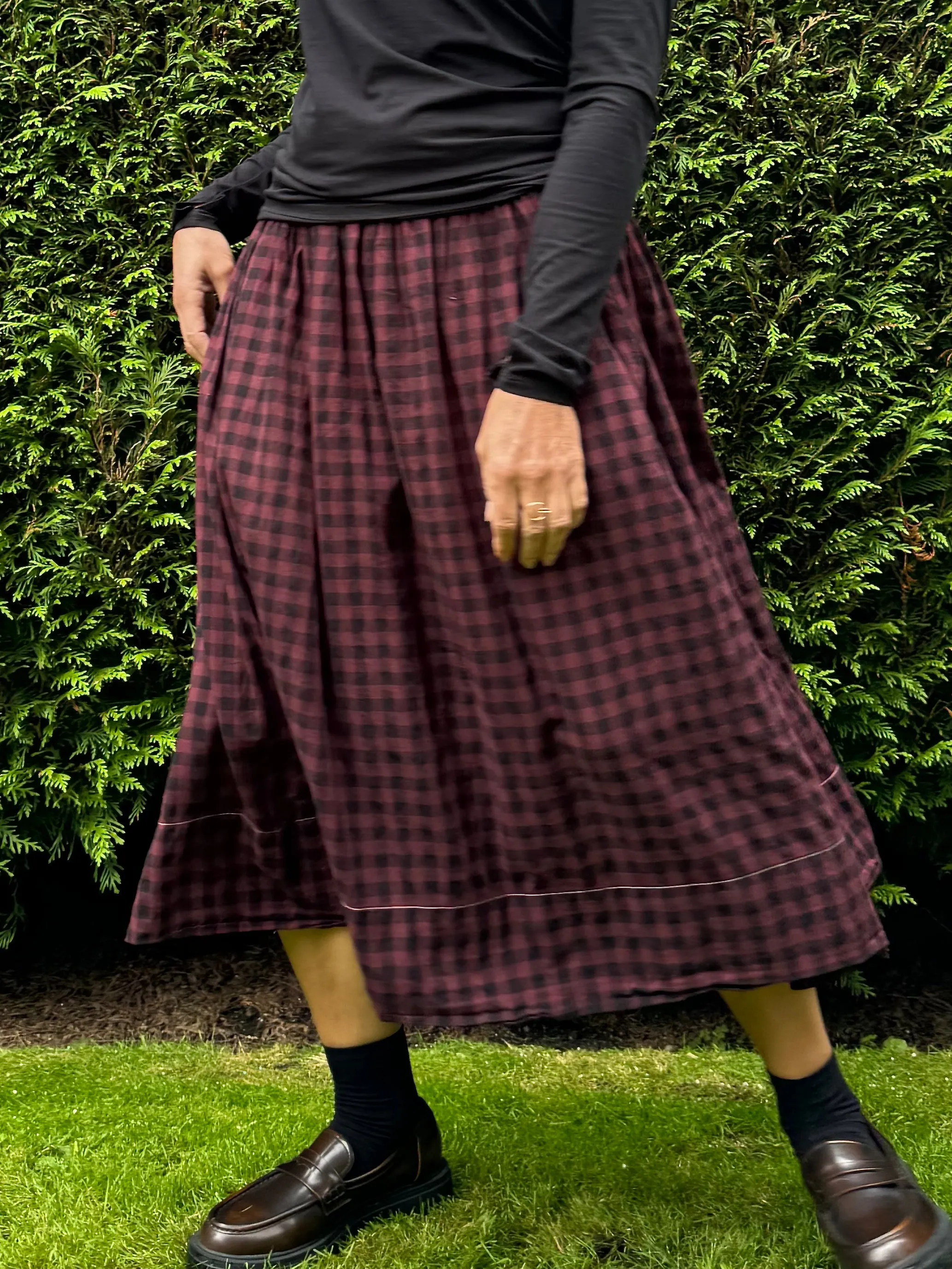 CHECK SKIRT CLARET