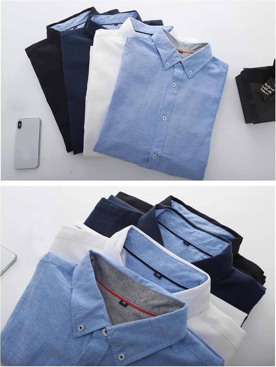 COZYPOIN Mens Dress Shirts Long Sleeve Wrinkle Free Regular Fit Inner Contrast Casual Business Wedding Button Down Shirt