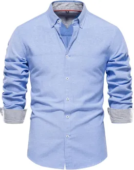 COZYPOIN Mens Dress Shirts Long Sleeve Wrinkle Free Regular Fit Inner Contrast Casual Business Wedding Button Down Shirt