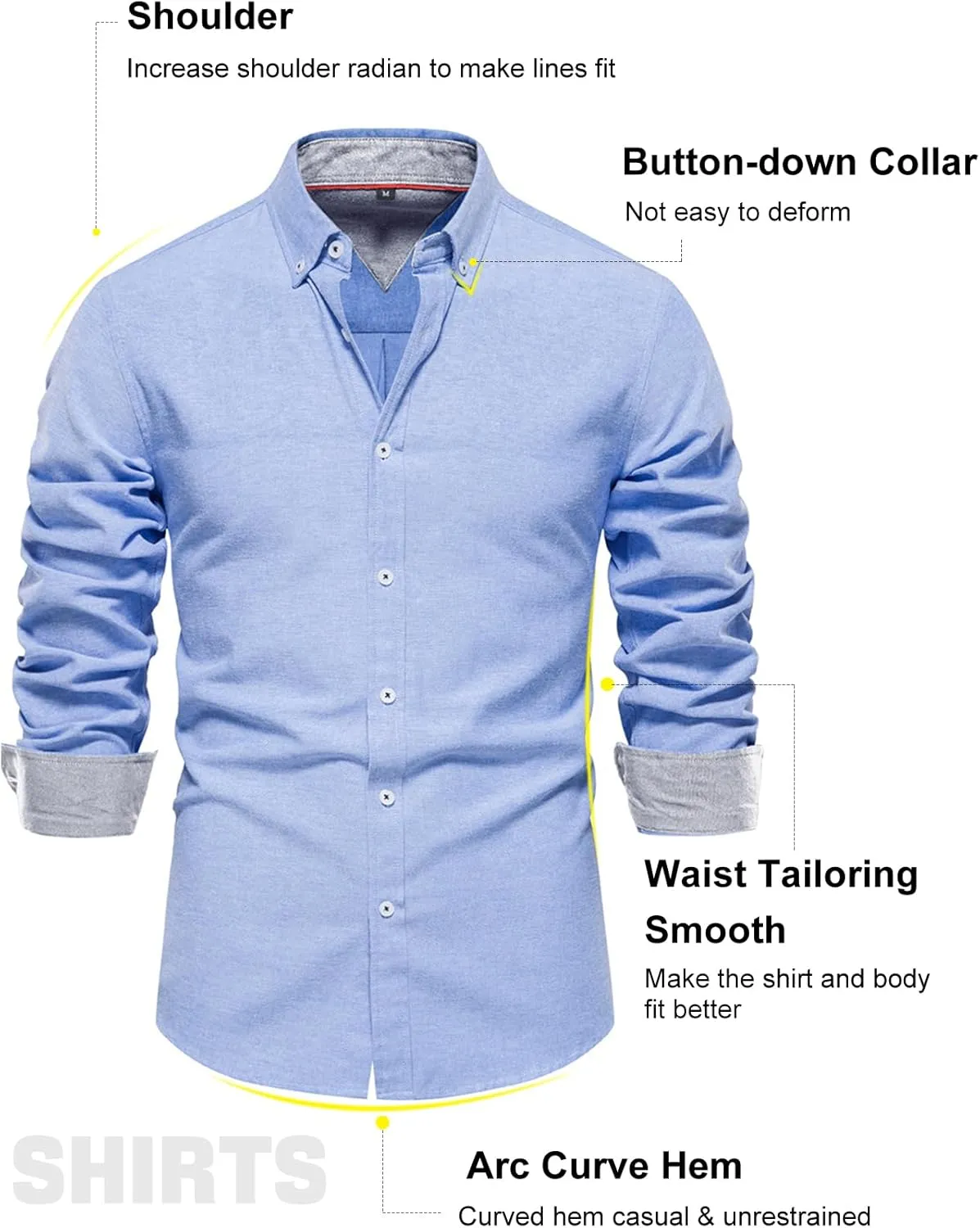 COZYPOIN Mens Dress Shirts Long Sleeve Wrinkle Free Regular Fit Inner Contrast Casual Business Wedding Button Down Shirt