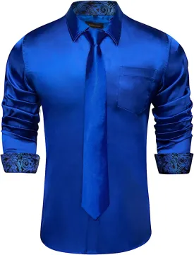 DiBanGu Satin Shirt and Tie Sets for Men Dress Shirts Long Sleeve Inner Contrast Men's Casual Button-Down Shirts S-3XL