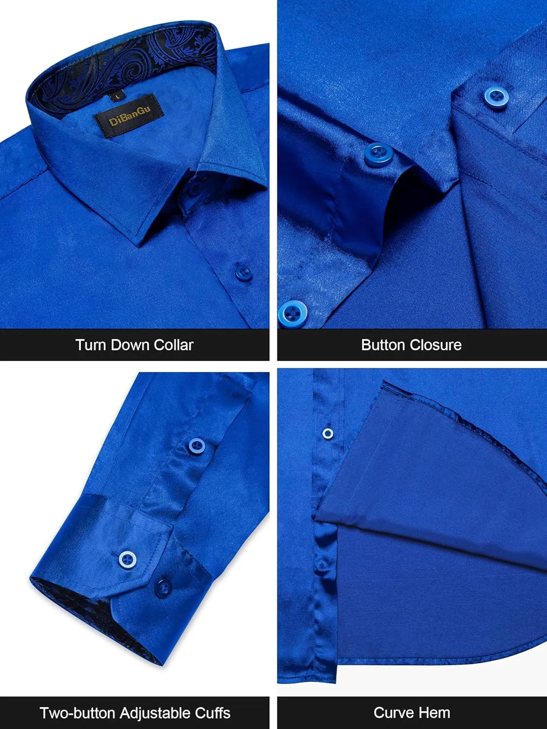 DiBanGu Satin Shirt and Tie Sets for Men Dress Shirts Long Sleeve Inner Contrast Men's Casual Button-Down Shirts S-3XL