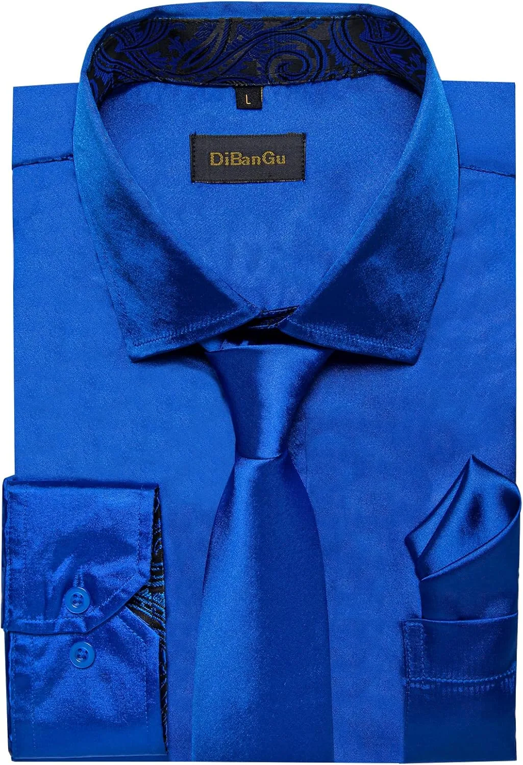 DiBanGu Satin Shirt and Tie Sets for Men Dress Shirts Long Sleeve Inner Contrast Men's Casual Button-Down Shirts S-3XL