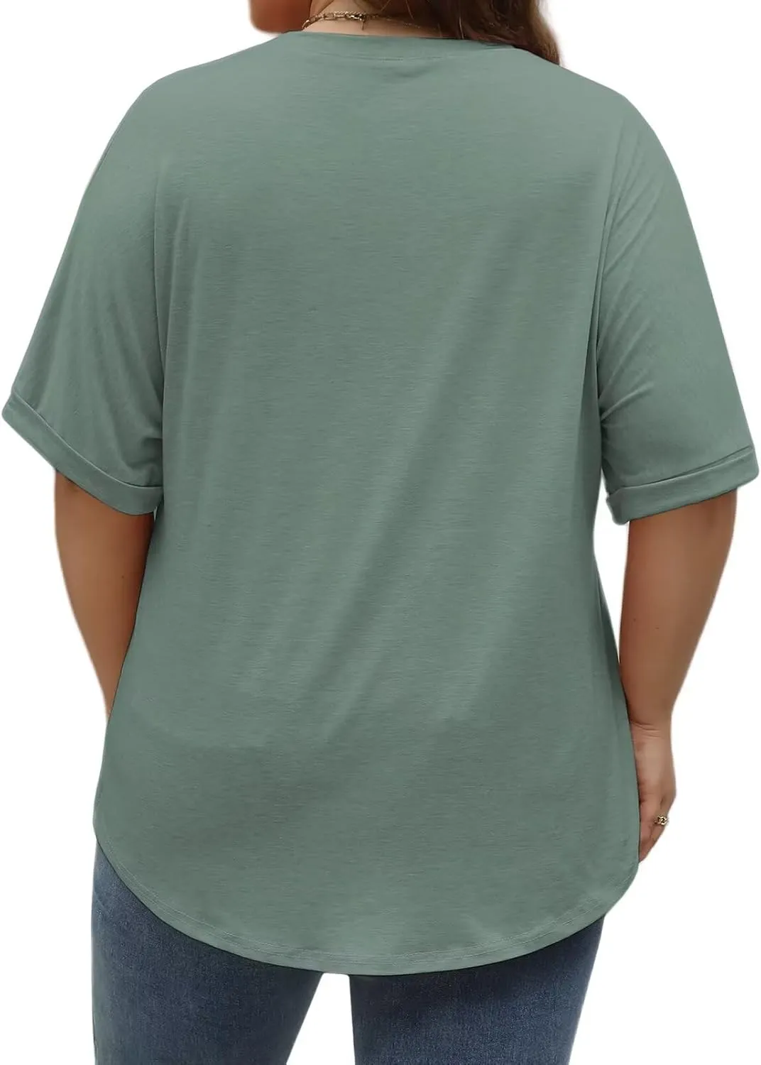 DOLNINE Womens-Plus-Size-Tops Casual Rolled Short Sleeve Crewneck Oversized Tunic Shirts XL-5XL