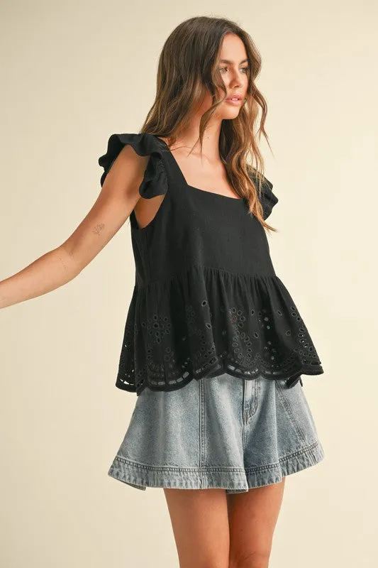 Eyelet Detailed Short Sleeve Top