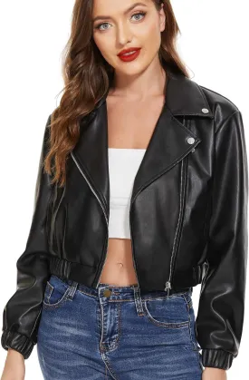 Fahsyee Faux Leather Jacket Women - Black Motorcycle Short Coat Moto Biker Blazer Casual Pleather Jackets Fashion S-XXL