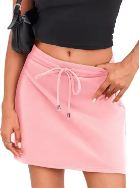 Fisoew Women's Casual Mini Skirt Drawstring Summer High Waist Bodycon Workout Short Pencil Skirt