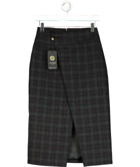 Glamoda Black Split Check Midi Skirts UK S