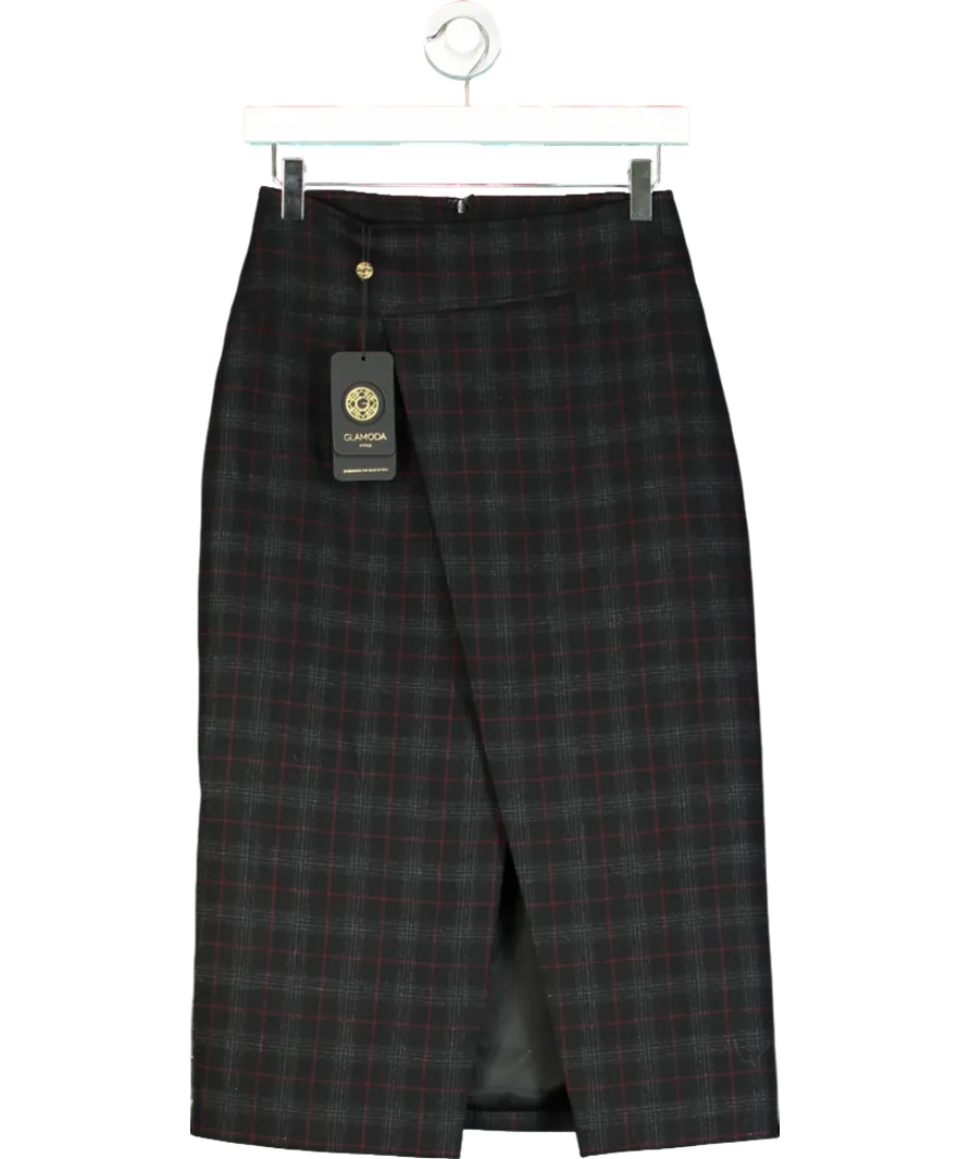 Glamoda Black Split Check Midi Skirts UK S