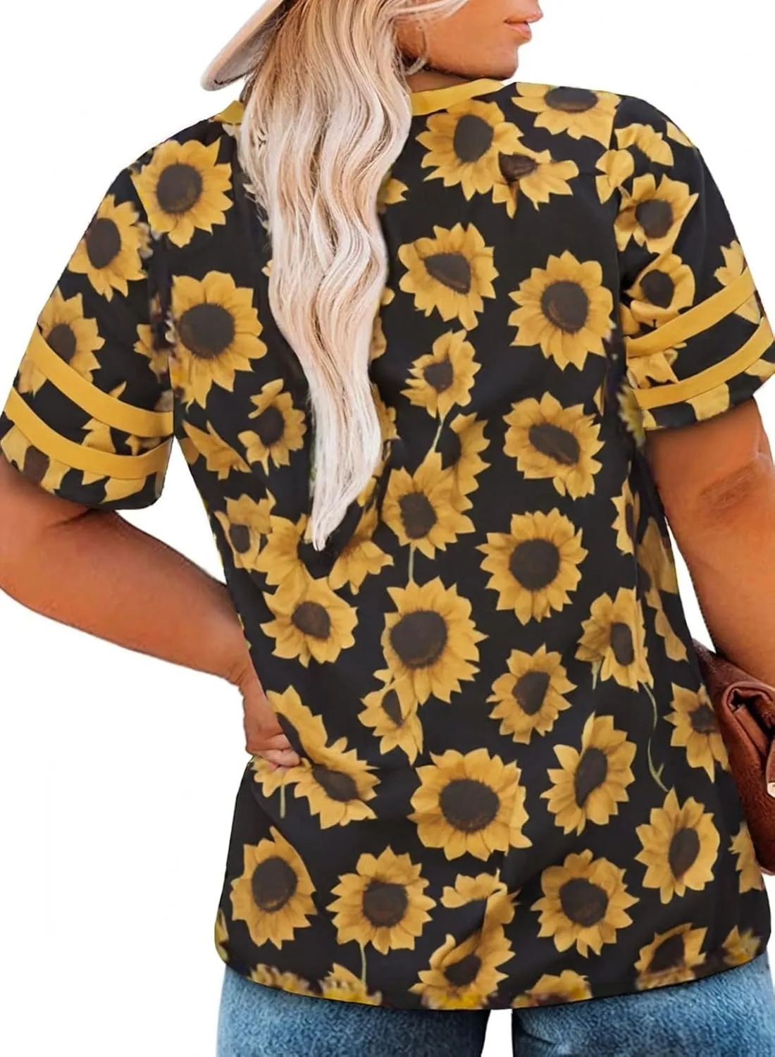Happy Sailed Womens Plus Size Tunic Tops Summer Short Sleeve V Neck Striped Loose Casual Tee Shirt(1X-5X)
