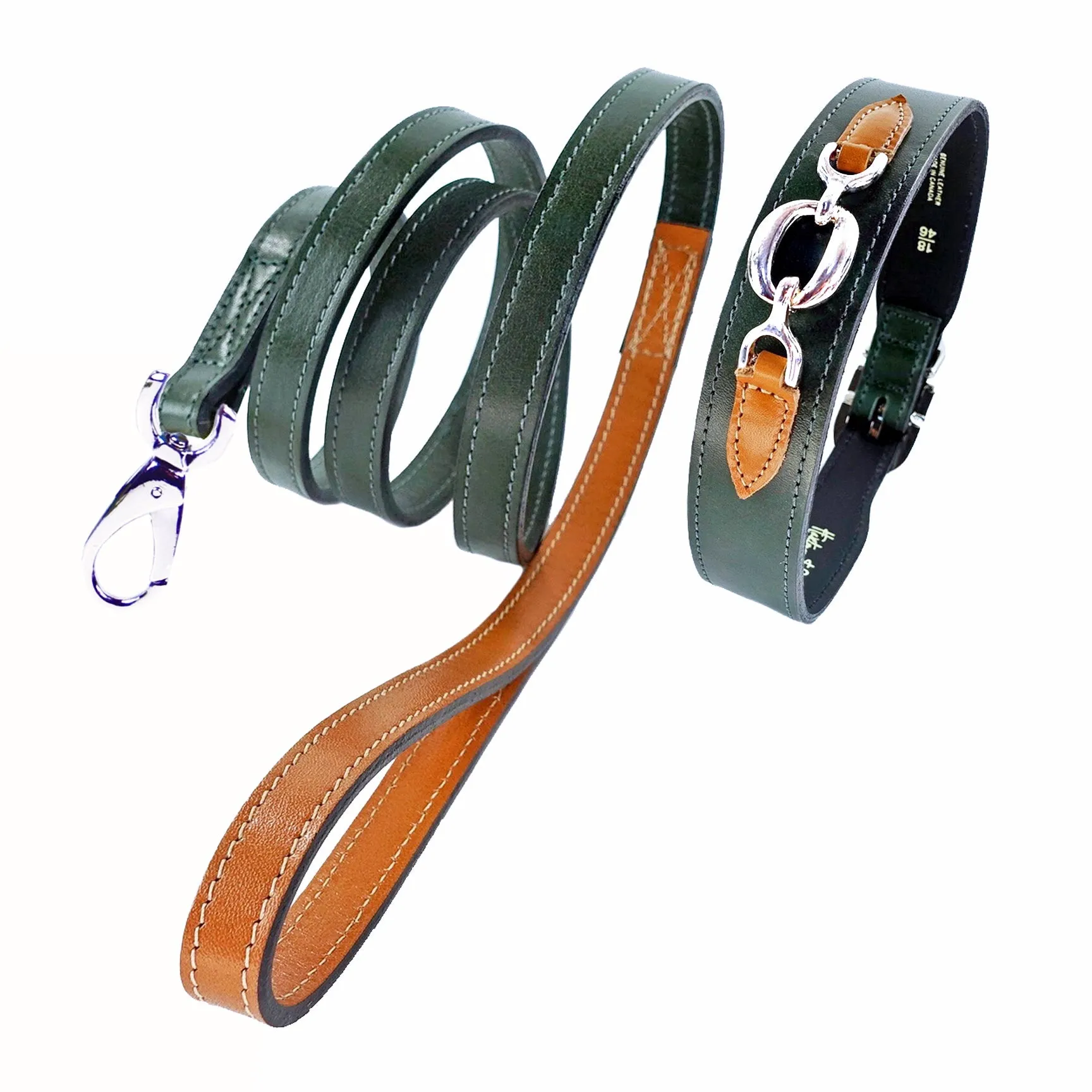 Hartman Dog Leash in Ivy Green, Tan & Nickel