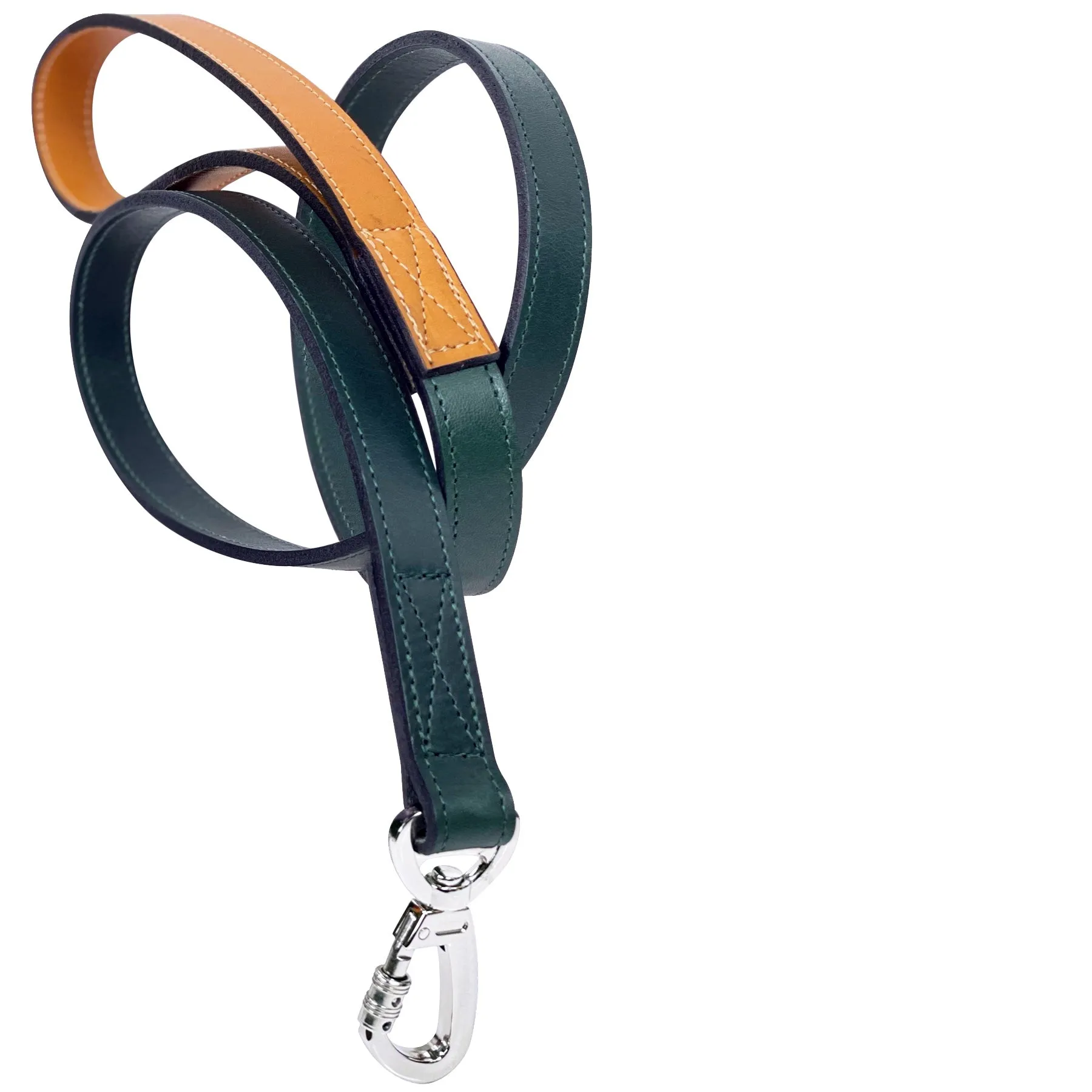 Hartman Dog Leash in Ivy Green, Tan & Nickel