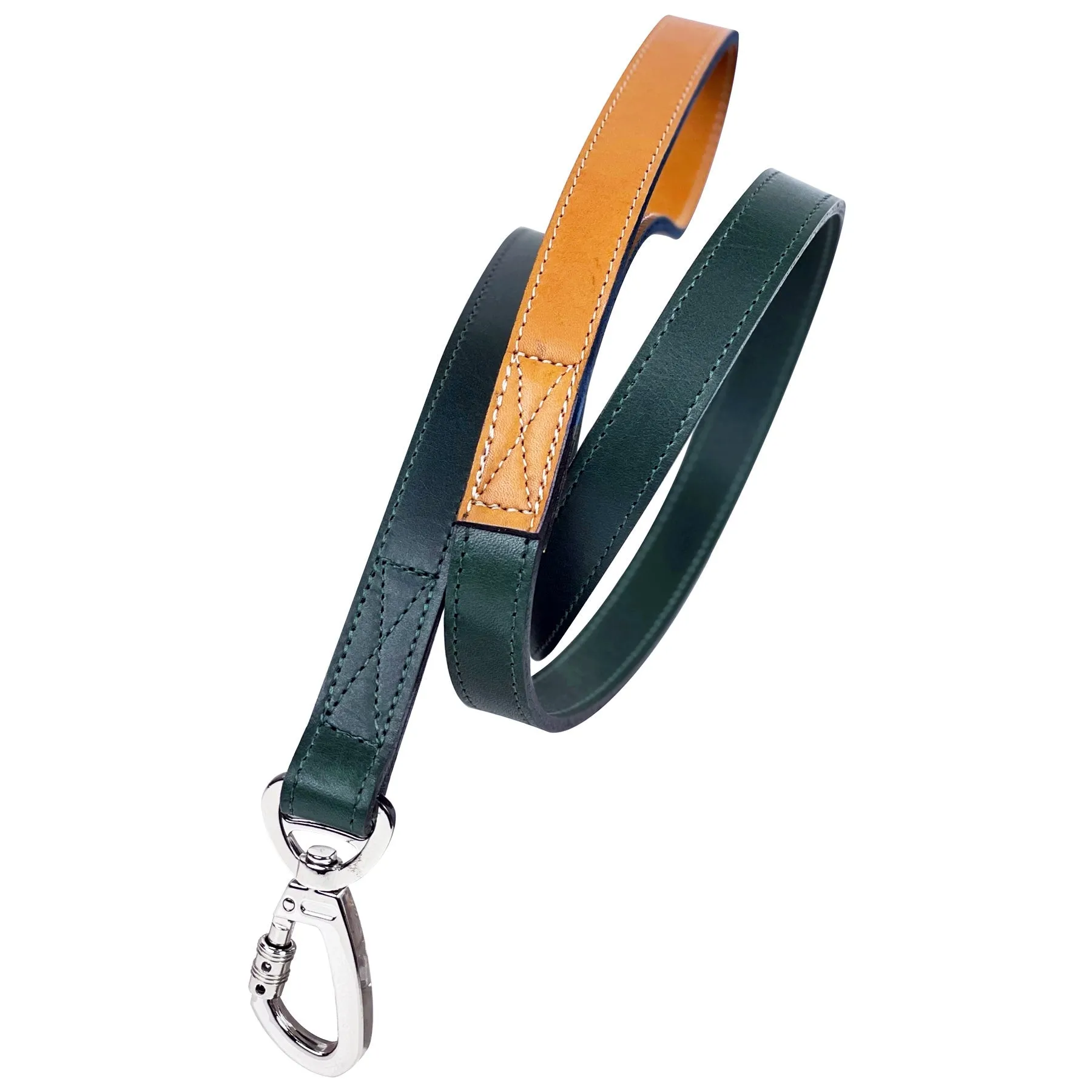 Hartman Dog Leash in Ivy Green, Tan & Nickel