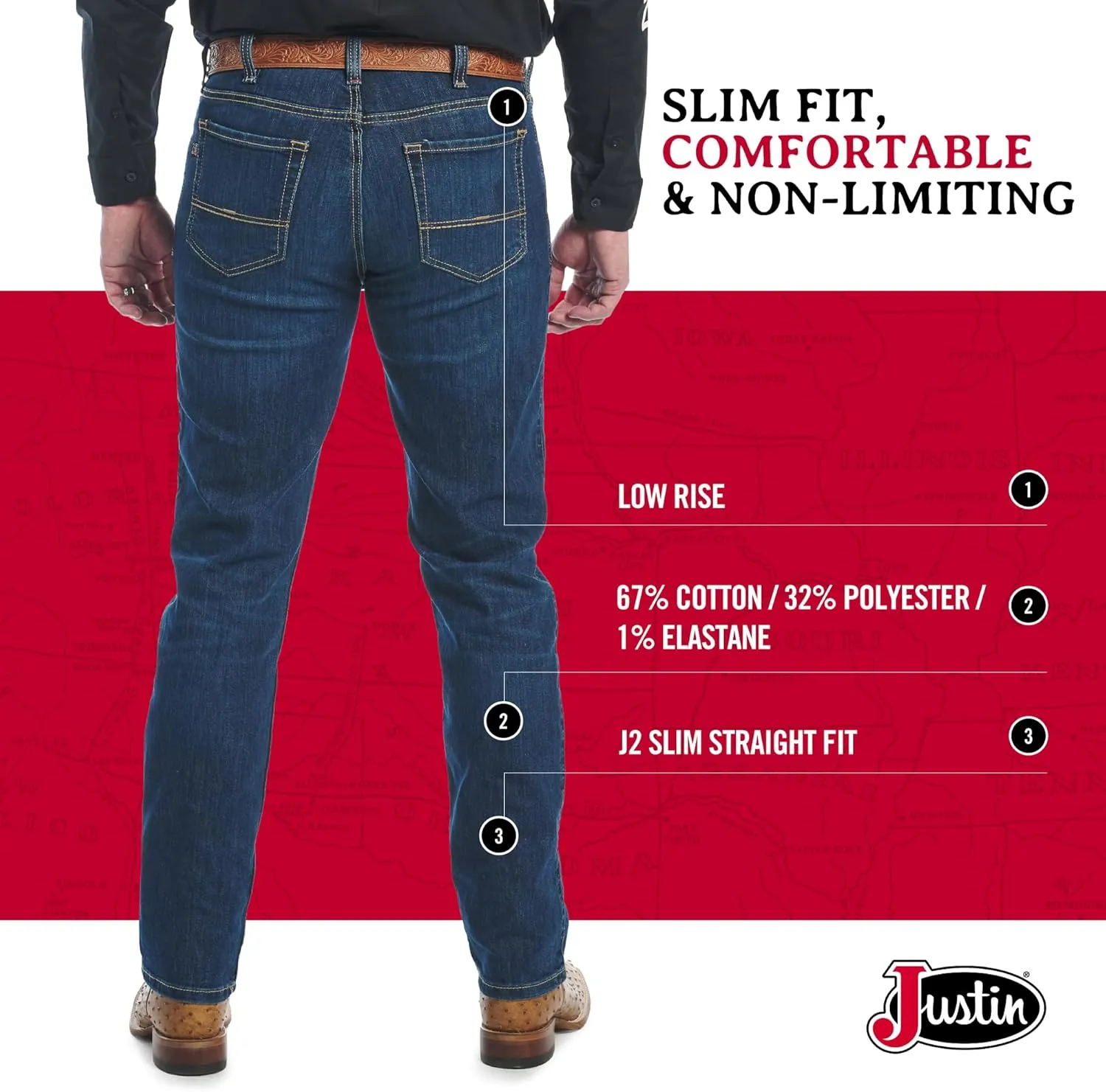 Justin Men's 1879 J2 Straight Leg Jeans