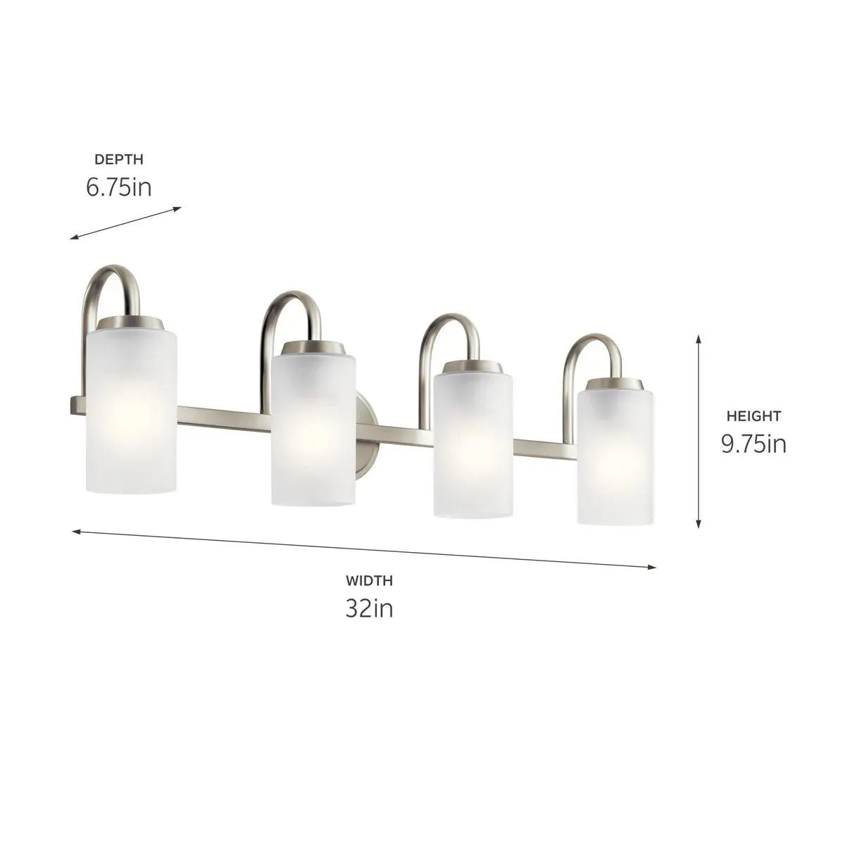 Kennewick 32 In 4-Lights Bathroom Vanity Light With Clear Satin Etched Glass, Brushed Nickel Finish