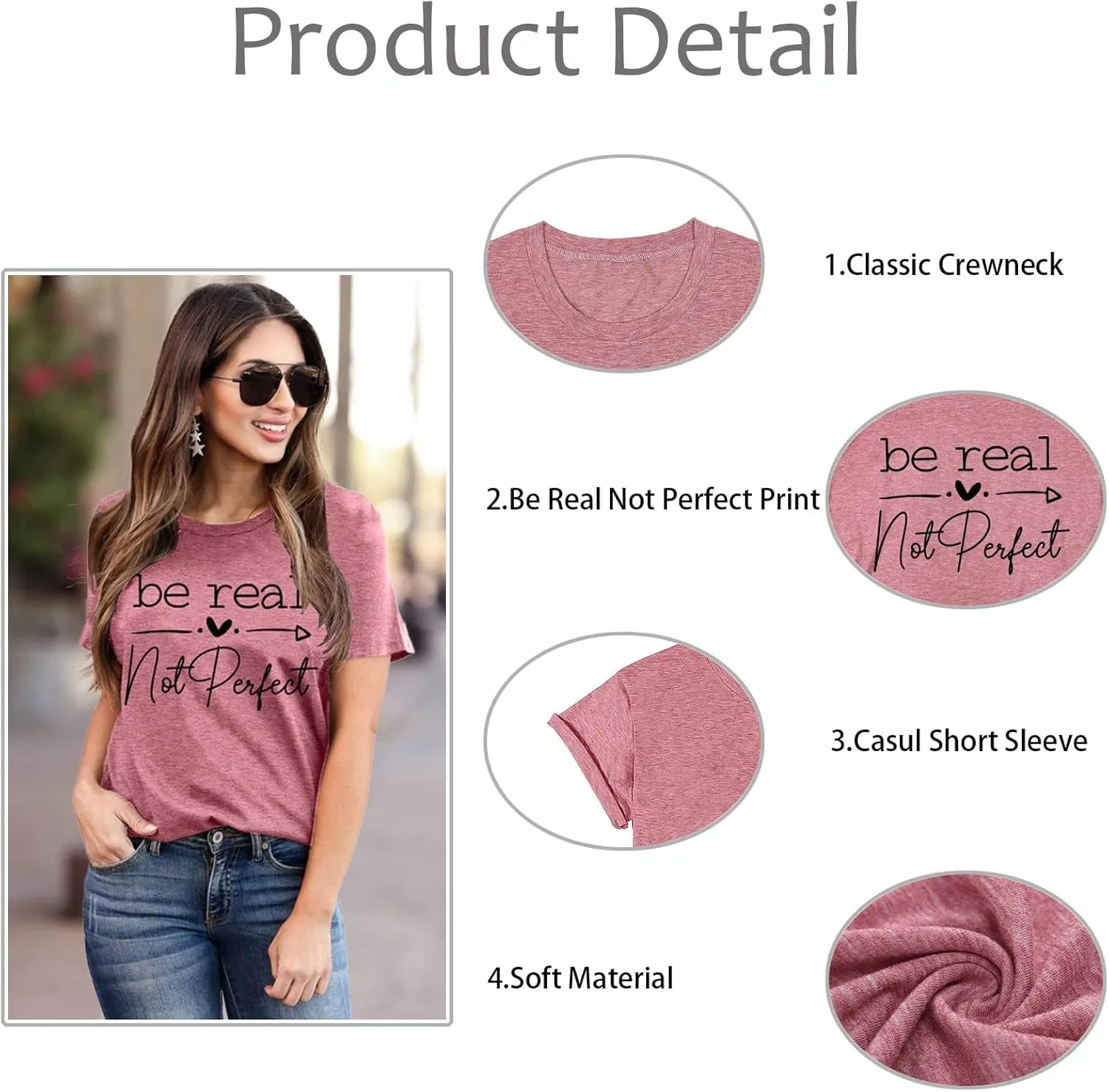 Kindness Shirt Tops for Women Be Real Not Perfect T-Shirt Short Sleeve Inspirational Graphic Tees Shirts