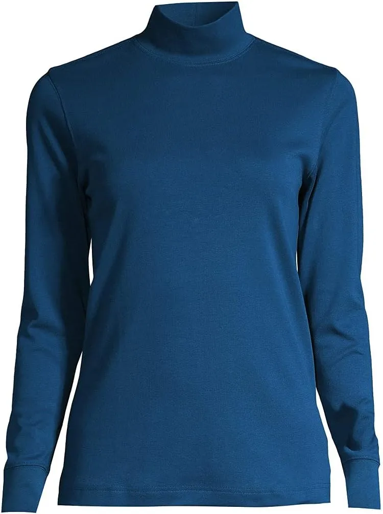 Lands' End Women's Relaxed Cotton Long Sleeve Mock Turtleneck Shirt