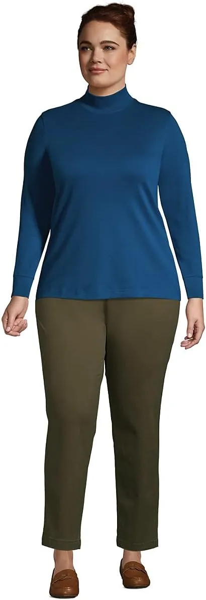 Lands' End Women's Relaxed Cotton Long Sleeve Mock Turtleneck Shirt
