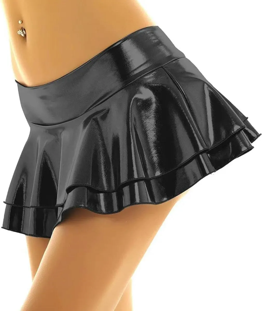 Lingerie Mini Skirt PU Leather Hot Dress Clothes Pole Dance Clubwear Outfit Nightwear