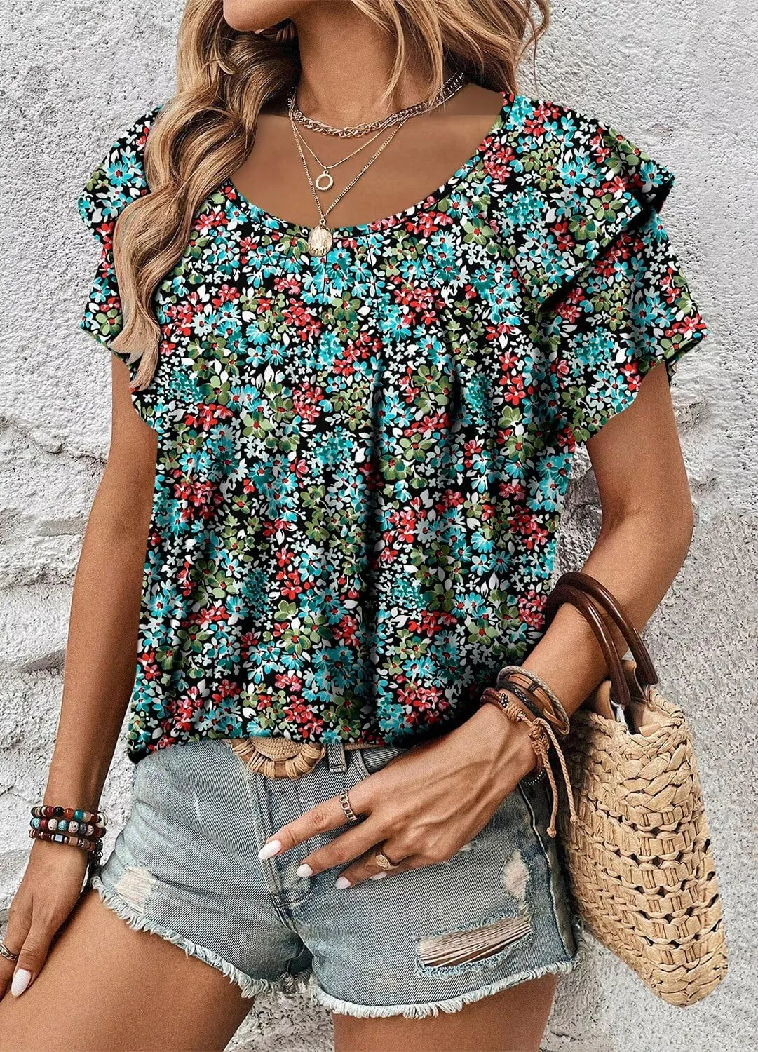 Magritta Womens Shirts Dressy Casual Short Sleeve Blouses Loose Fit Pleated Front Summer Tunic Tops