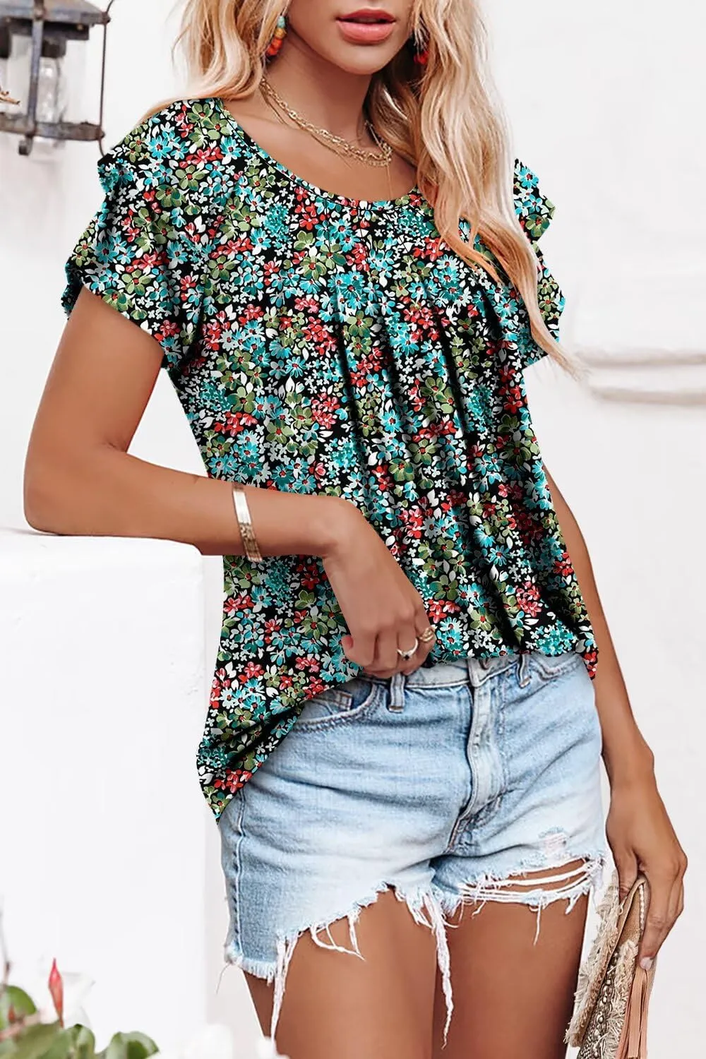 Magritta Womens Shirts Dressy Casual Short Sleeve Blouses Loose Fit Pleated Front Summer Tunic Tops