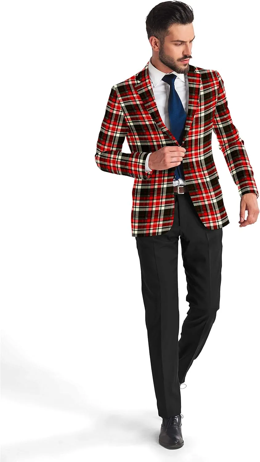 Men's Plaid Blazer 2 Button Lightweight Regular Fit Checked Plaid Suit Sport Coat Jacket Casual Daily Jacket Sport Coat