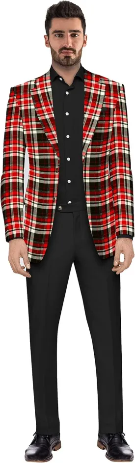 Men's Plaid Blazer 2 Button Lightweight Regular Fit Checked Plaid Suit Sport Coat Jacket Casual Daily Jacket Sport Coat