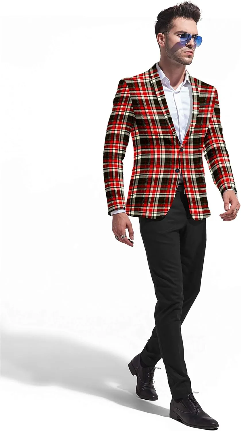 Men's Plaid Blazer 2 Button Lightweight Regular Fit Checked Plaid Suit Sport Coat Jacket Casual Daily Jacket Sport Coat
