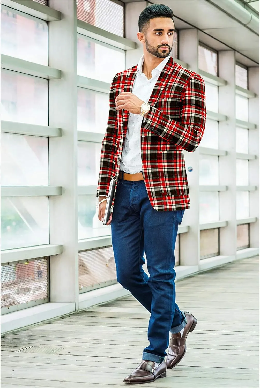 Men's Plaid Blazer 2 Button Lightweight Regular Fit Checked Plaid Suit Sport Coat Jacket Casual Daily Jacket Sport Coat