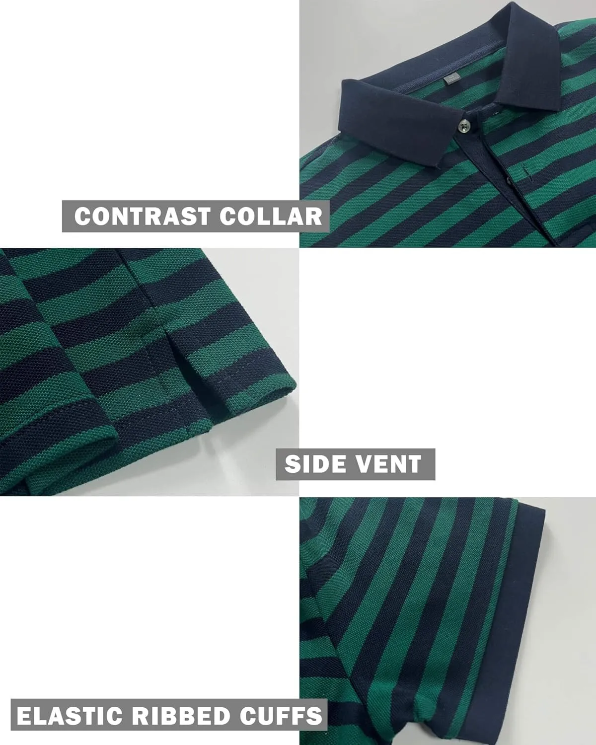 Mens Polo Shirts Short Sleeve Striped Cotton Collar Fitted Pique Work Golf Shirts for Men