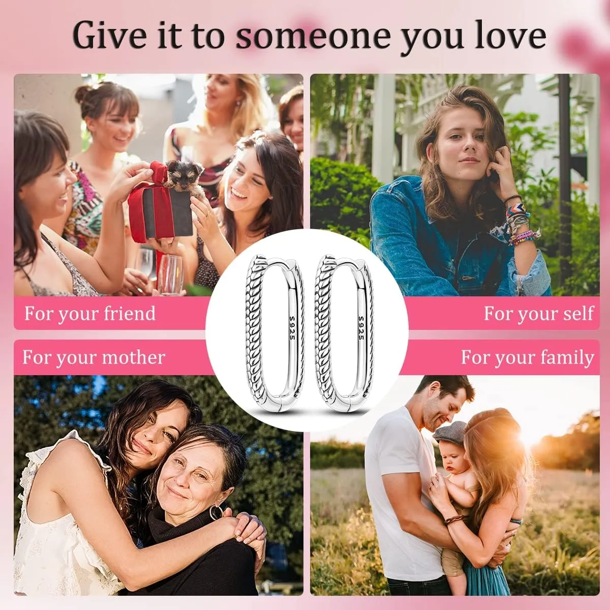NARMO U-shaped Hoop Earrings for Women 925 Sterling Silver Hoop Earrings U Shaped Earrings