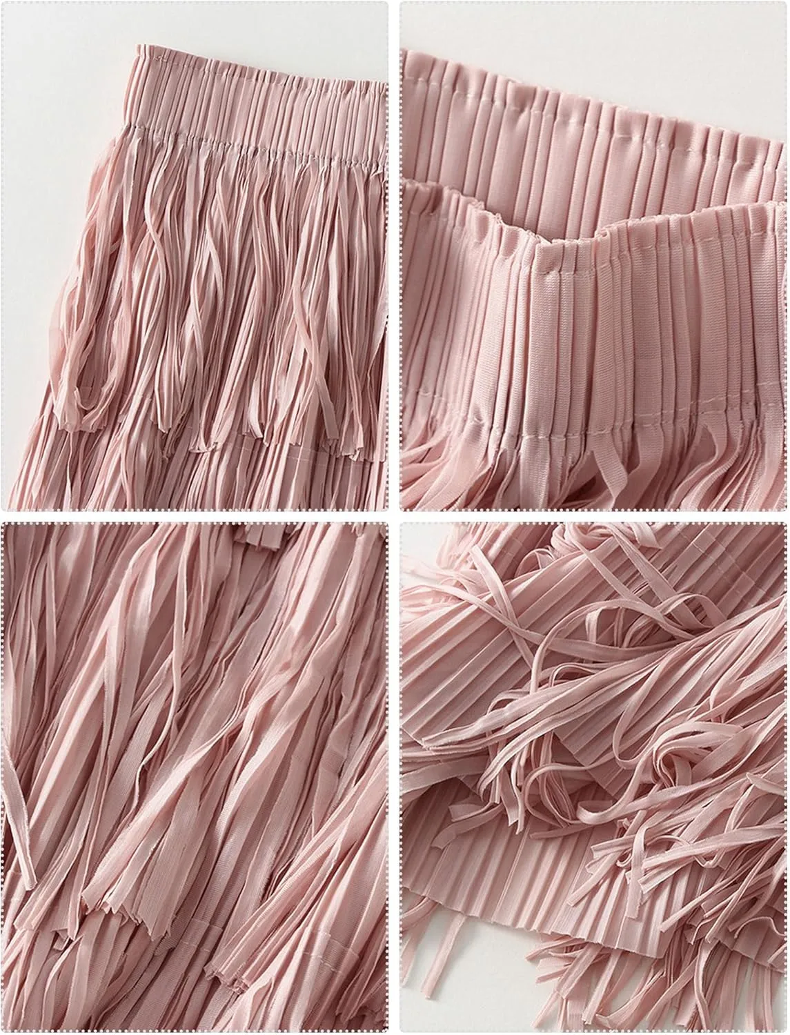 ODIZLI Midi Skirts for Women Spring Boho High Waist Tassel Fringe Layered Skirt A Line Skirts