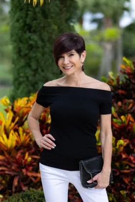 Off The Shoulder Short Sleeve Ribbed Top