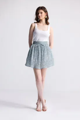 Reistor Drawstring Short Skirt in Light Blue Florals | NEW COLLECTION