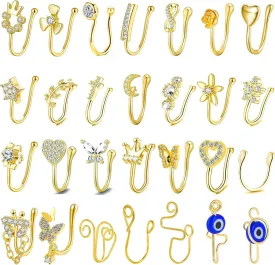SEENI Fake Nose Ring Ear Cuff Clip on Helix Cartilage Earring Non Piercing Faux Nose Cuffs for Non Pierced Nose Fake Septum Nose Rings For Women Girls