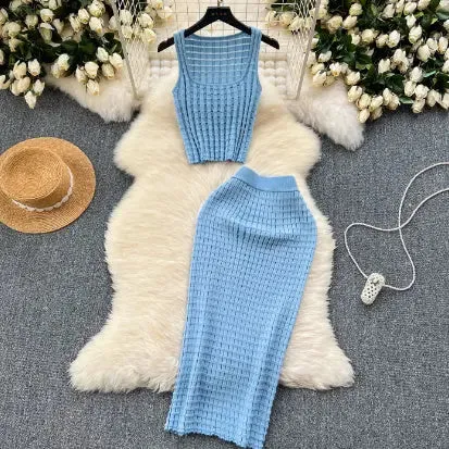 Stretch Short Vest Top & High Waist Skirt Two-piece