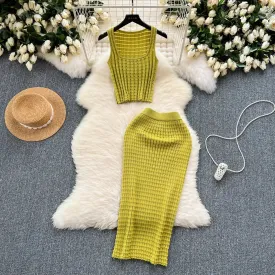 Stretch Short Vest Top & High Waist Skirt Two-piece