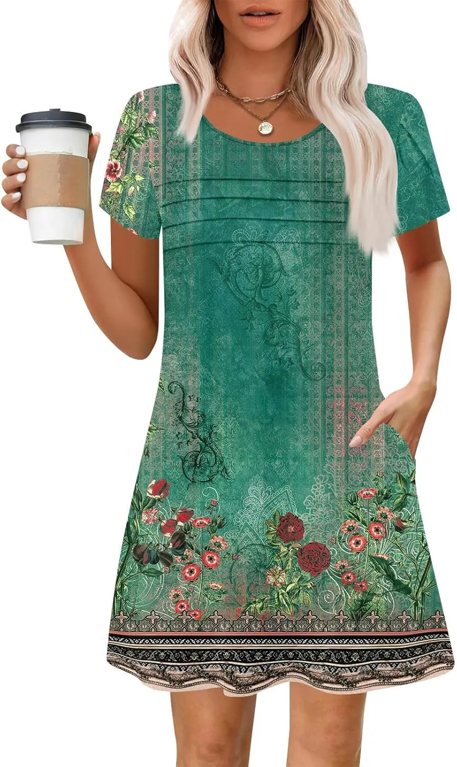 Summer Beach Vacation Clothes Spring Dresses for Women 2025 Short Sleeve Boho Printed Loose T Shirt Dress