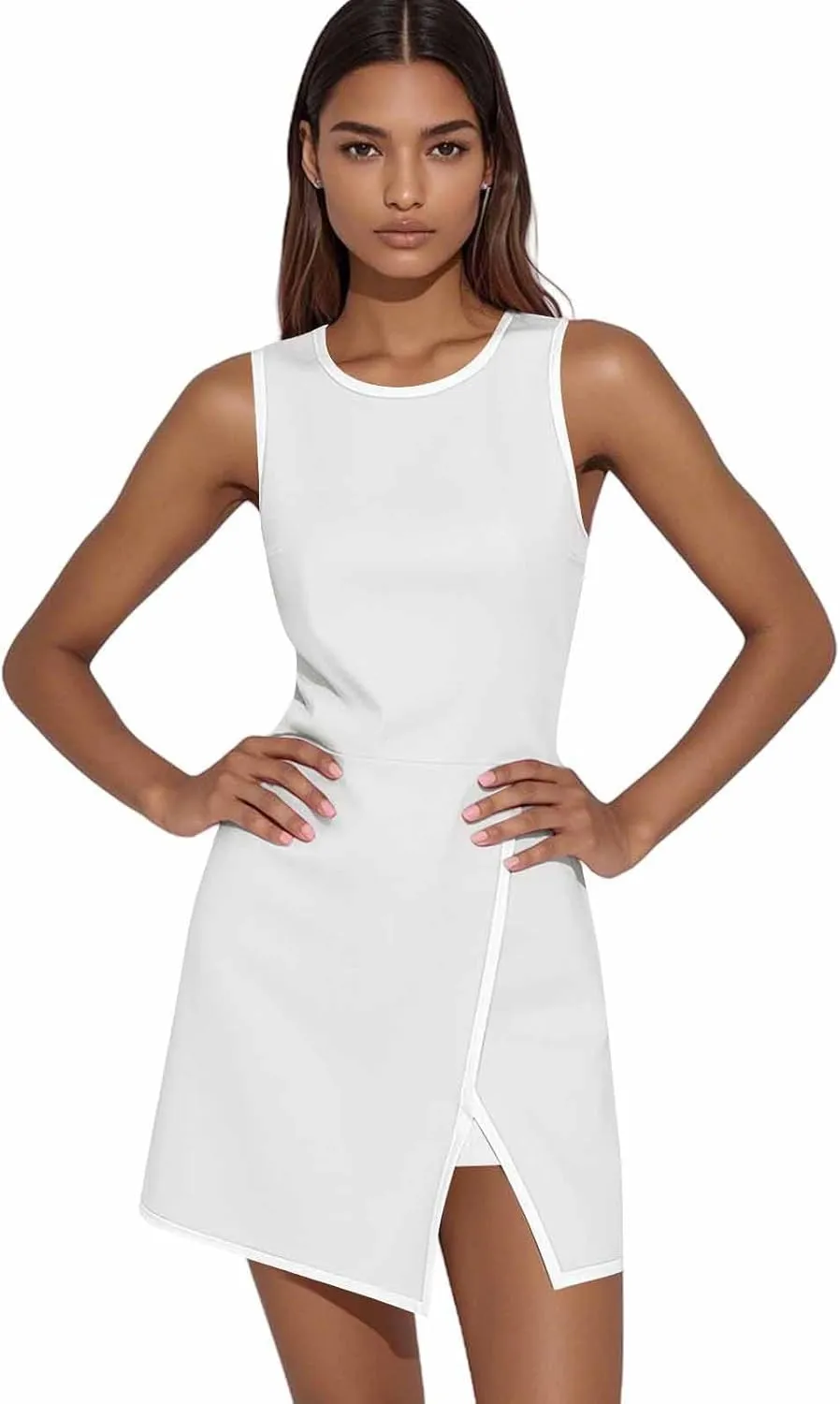 Tennis Dresses for Women with Shorts Summer Workout Athletic Sleeveless Slit Color Block Bodycon Mini Dress Activewear