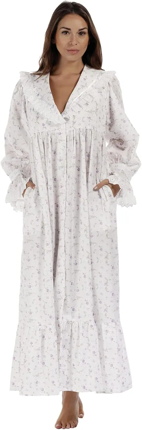The 1 for U Sleepwear for Women - Button Down Nightgowns for Women, Amelia 100% Cotton Robe
