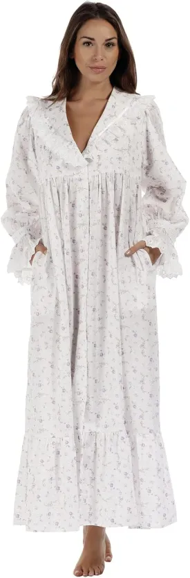 The 1 for U Sleepwear for Women - Button Down Nightgowns for Women, Amelia 100% Cotton Robe