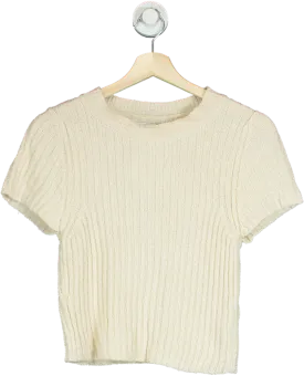 Topshop Beige Ribbed Short Sleeve Sweater UK S