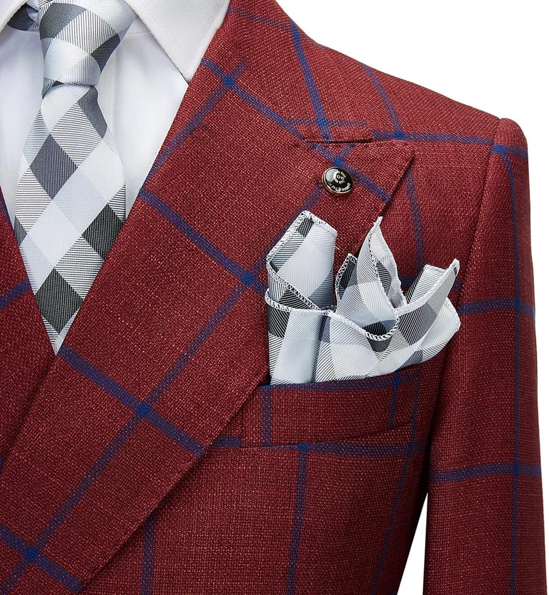 Ulnomio Men's Checked Blazer Peak Lapel Double Breasted Buttons Coat for Daily Business Trip