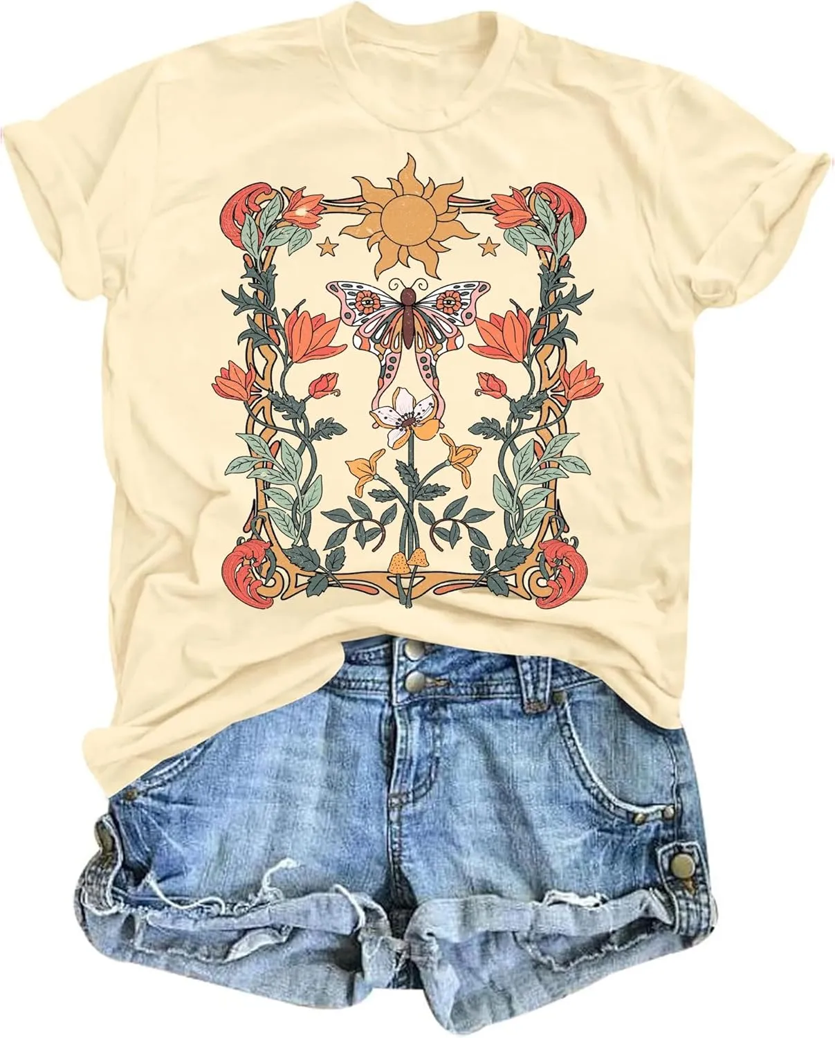 Wildflowers Shirts for Women Vintage Graphic Tees Boho Tshirts Casual Summer Short Sleeve Tops