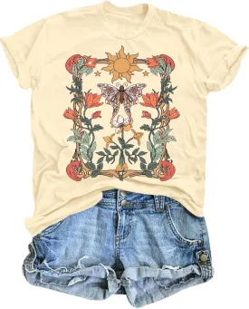 Wildflowers Shirts for Women Vintage Graphic Tees Boho Tshirts Casual Summer Short Sleeve Tops